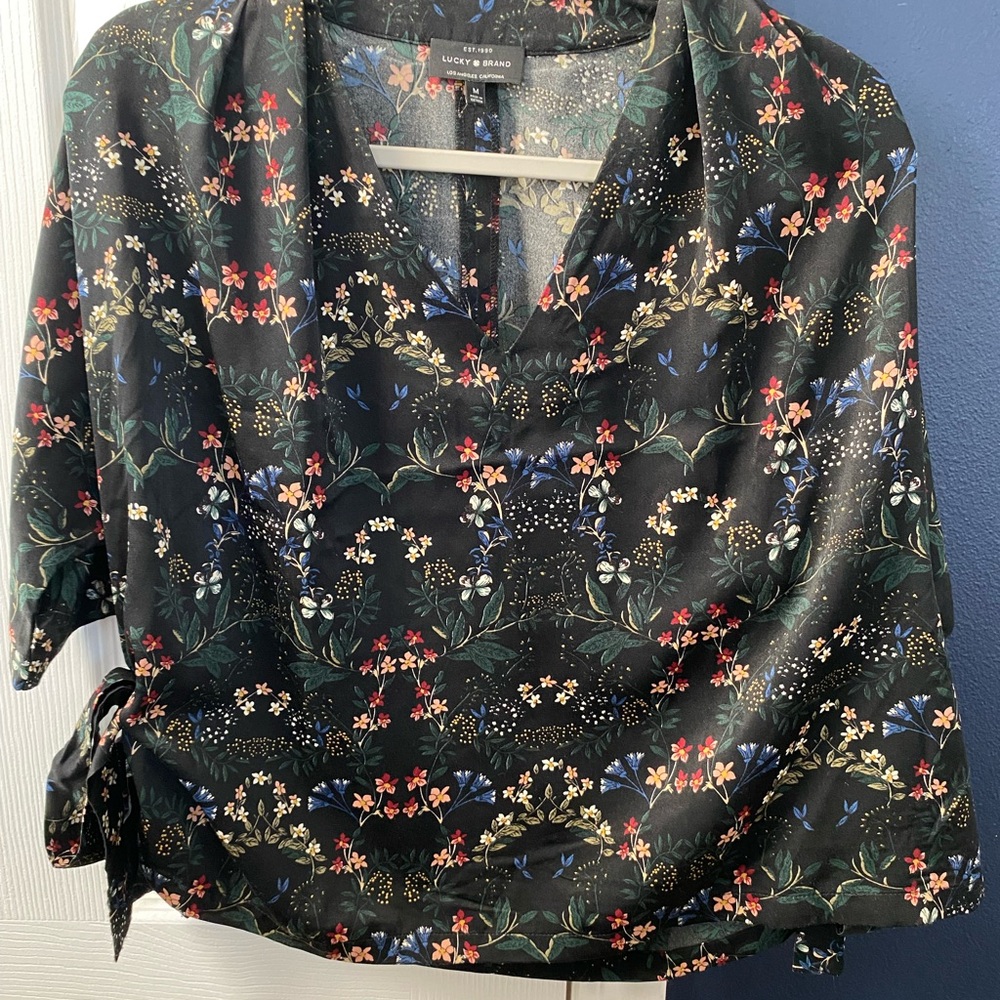 Lucky Brand Green Wrap Blouse with 3/4 Sleeves